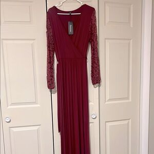 Zattcas Burgundy Long Sleeve Dress